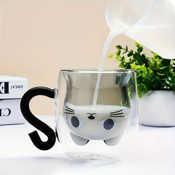 Taza de Cristal Doble Pared con Diseño de Gato, 250ml