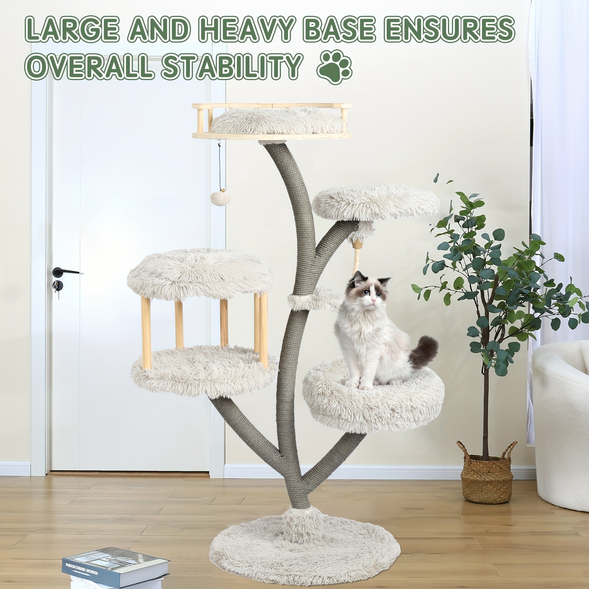 Árbol Rascador de Lujo para Gatos Grandes con Plataforma de Felpa