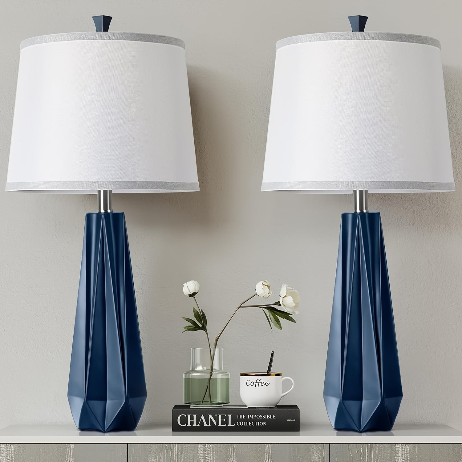 Set de 2 Lámparas de Mesa Modernas Azul Marino con Pantalla de Lino