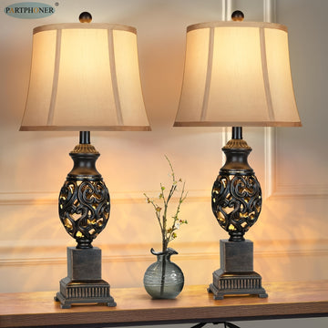 Lámparas de Mesa Vintage de 71 cm con Pantalla de Seda Sintética
