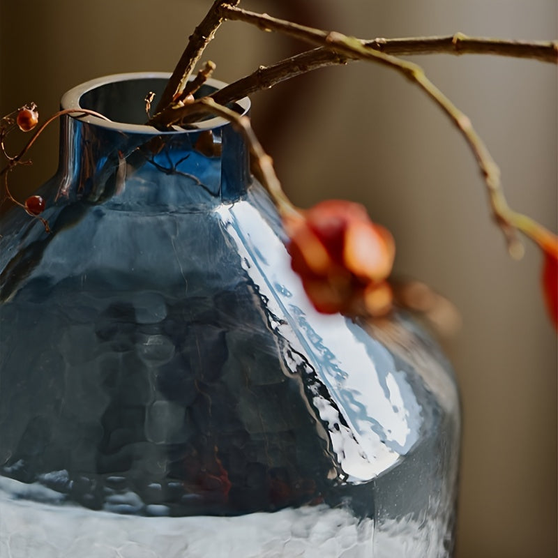 Jarrón de Cristal Azul con Diseño Ondulado para Flores Hidropónicas
