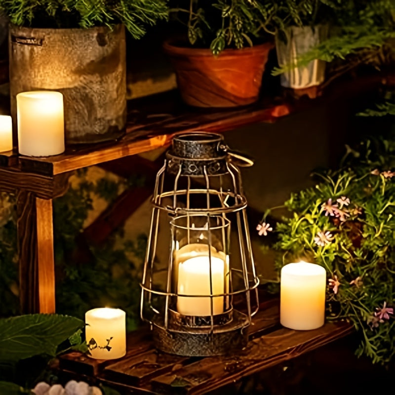 Farolillo Vintage de Hierro Forjado y Cristal con Asa