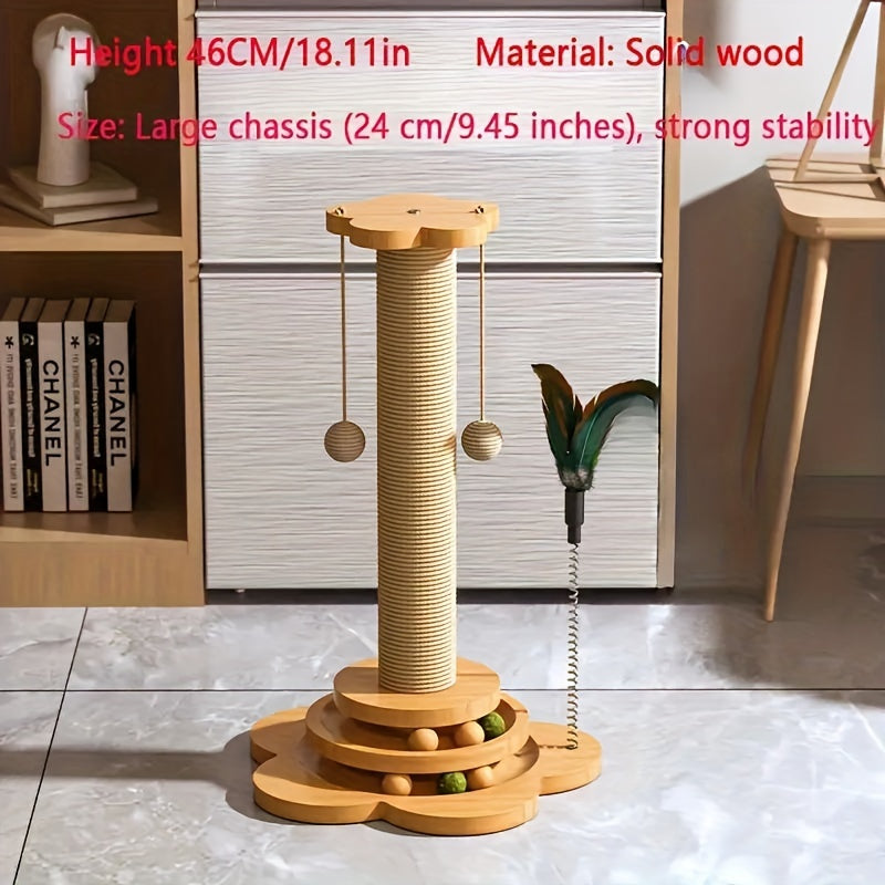 Rascador de madera maciza con juguete para gatos