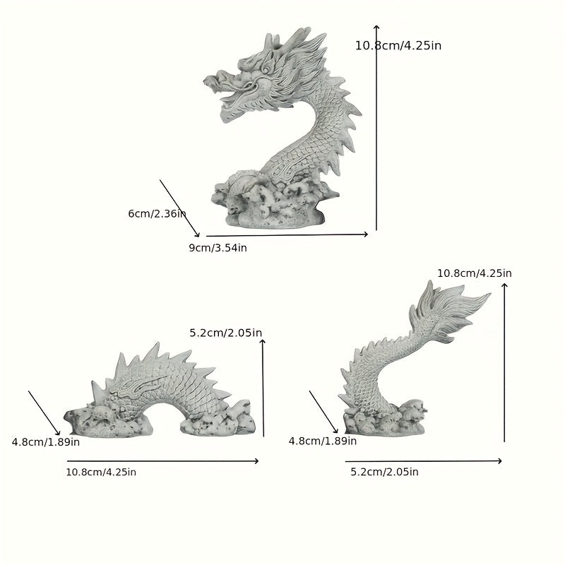 Set de 3 Dragones de Piedra Tallada para Decoración de Hogar y Oficina
