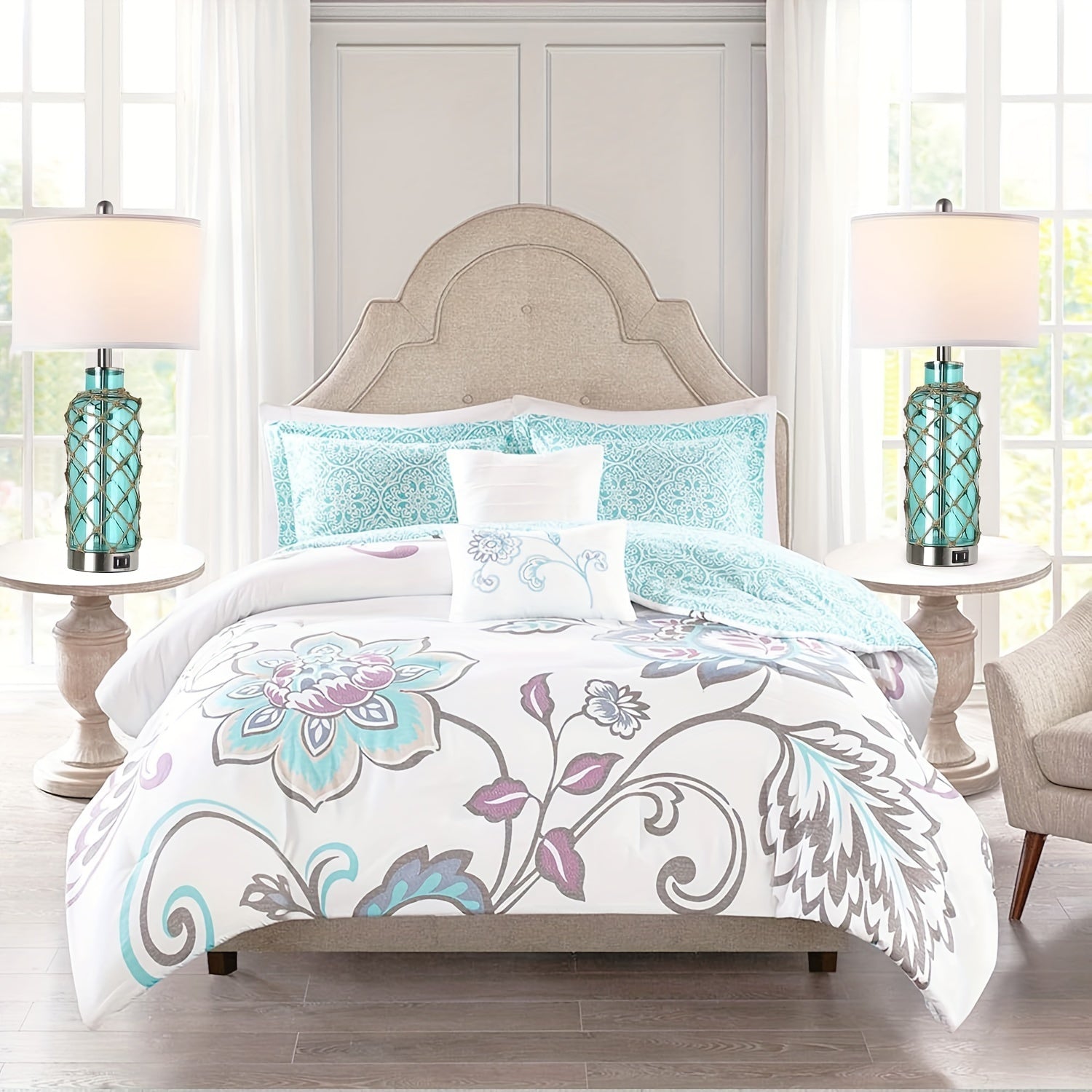 Set de 2 Lámparas de Mesa Náuticas con Control Táctil y 2 Puertos USB