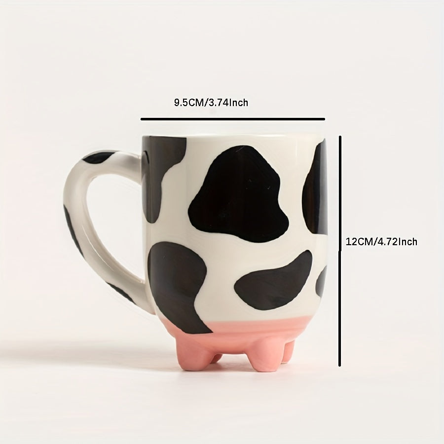 Taza de Cerámica con Diseño de Vaca, 500ML, Reutilizable y Antideslizante