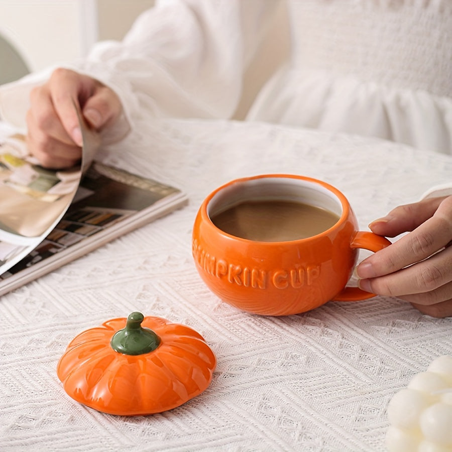 Taza Cerámica Calabaza YumiPLUS con Tapa - Ideal para Bebidas y Sopas