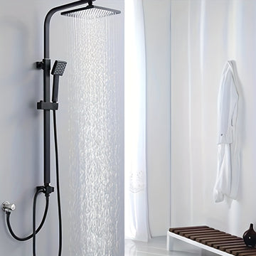 Sistema de ducha negro con columna ajustable y cabezal cuadrado