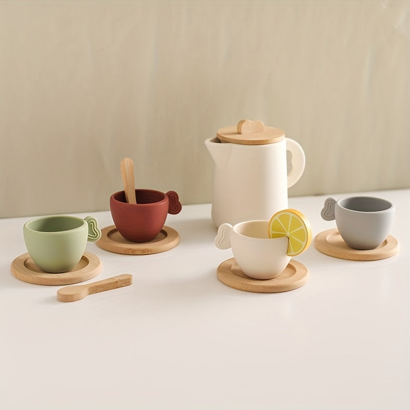 Set de Té de Silicona para Niños 3+ con Tetera y Tazas de Madera