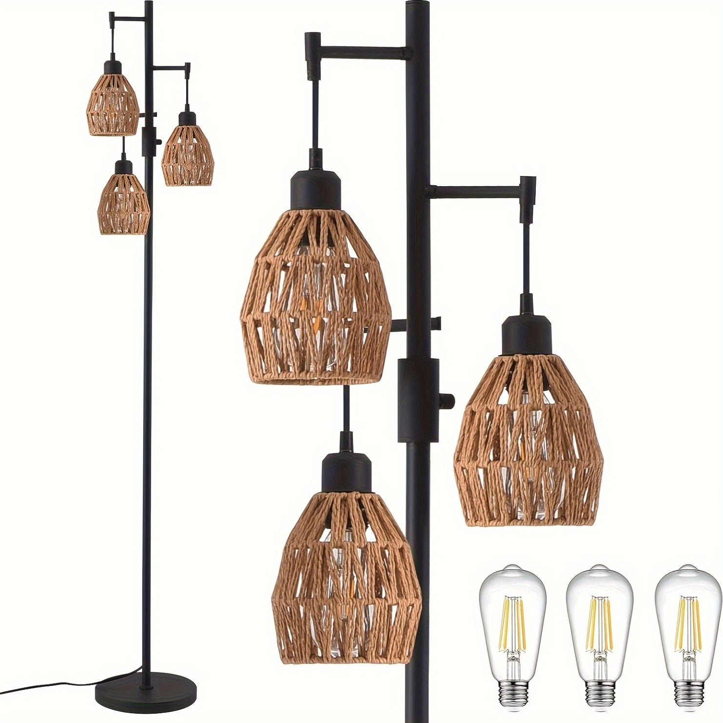 Lámpara de Pie Boho Rattan con Regulador de Intensidad