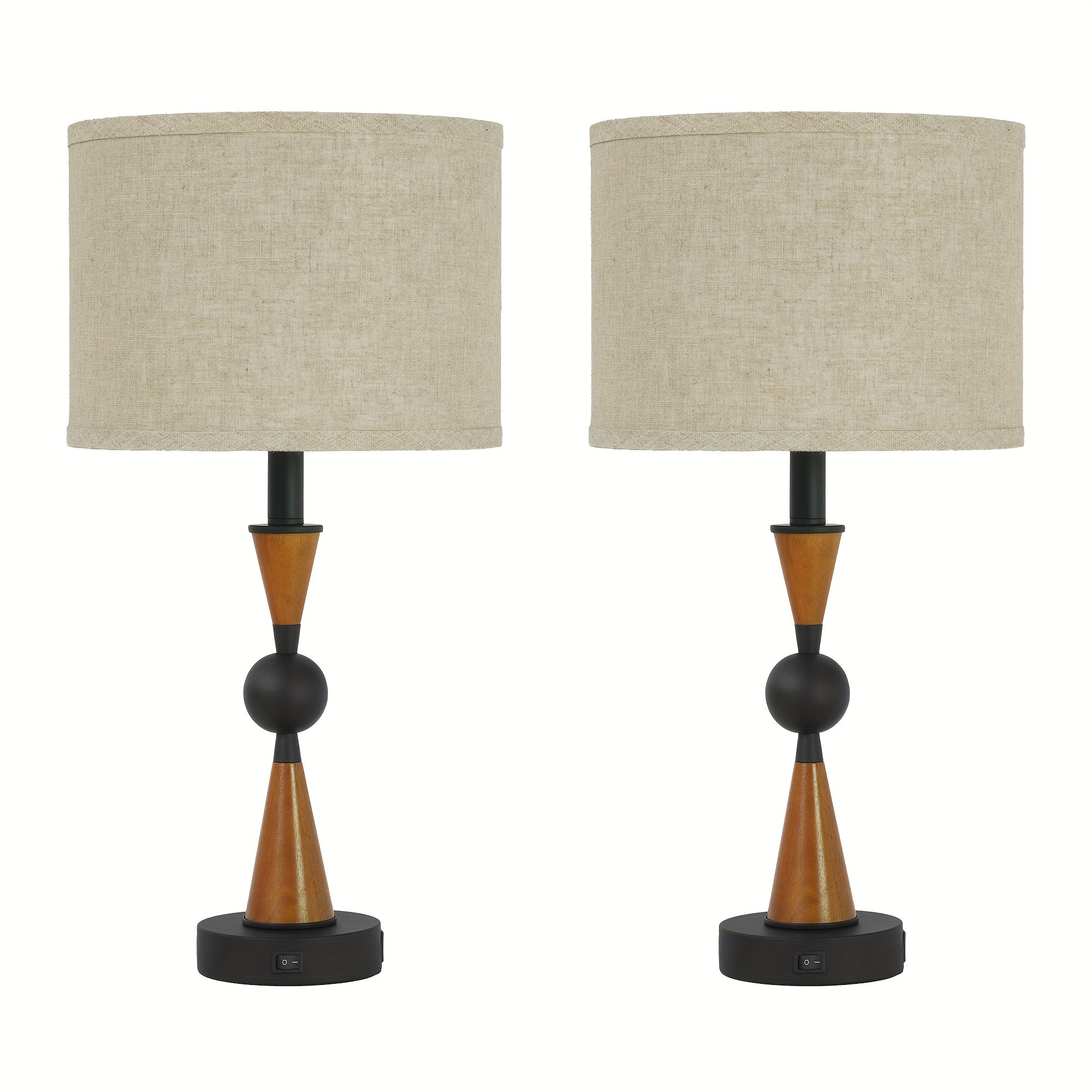 Lámpara de Mesa Doble USB-C y USB-A con Pantalla de Lino