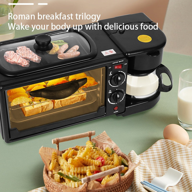 Estación de desayuno 3 en 1: cafetera, horno y sartén