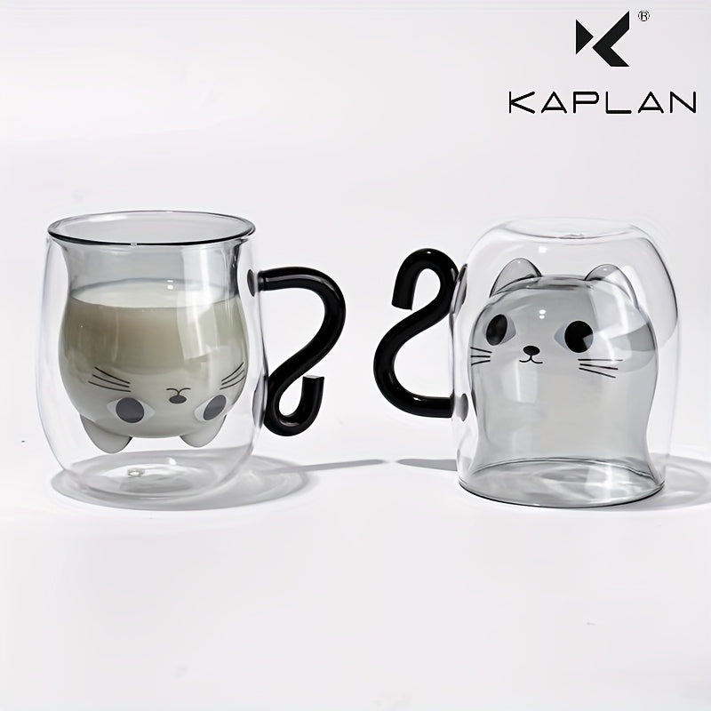 Vaso de Cristal de Doble Pared con Diseño de Gato, Resistente al Calor