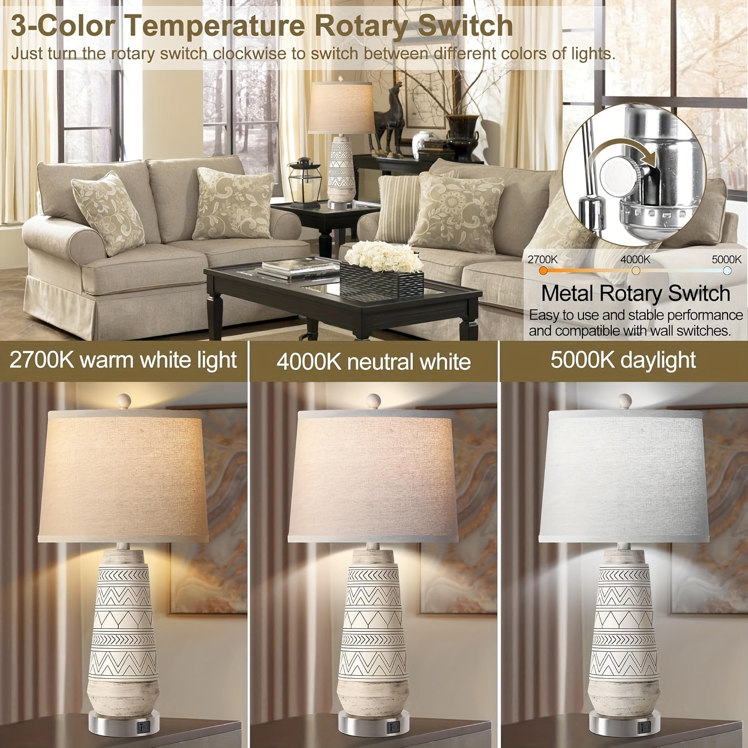 Pack de 2 Lámparas de Mesa Modernas con Control Táctil y USB