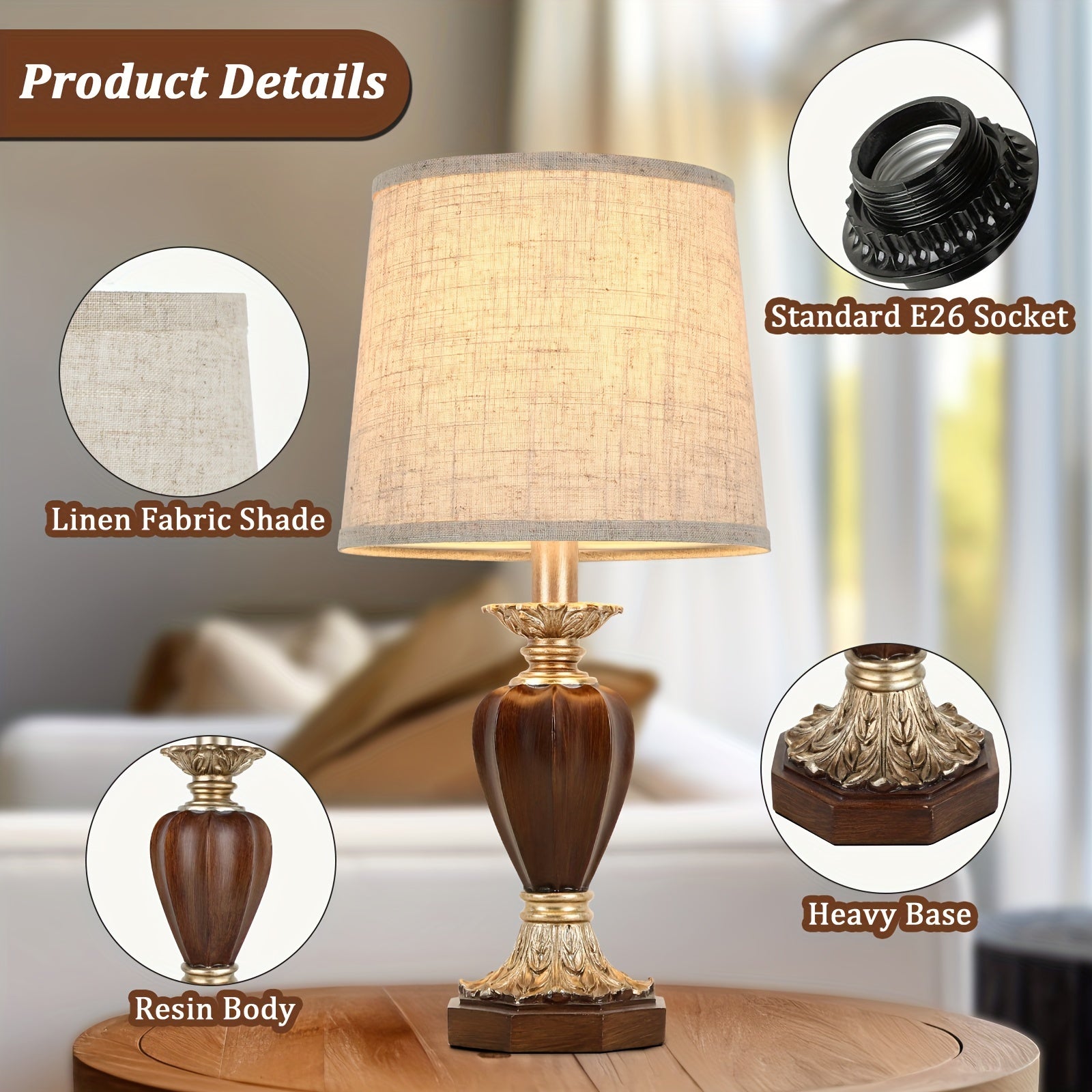 Set de 2 lámparas de mesa con pantalla de tela crema