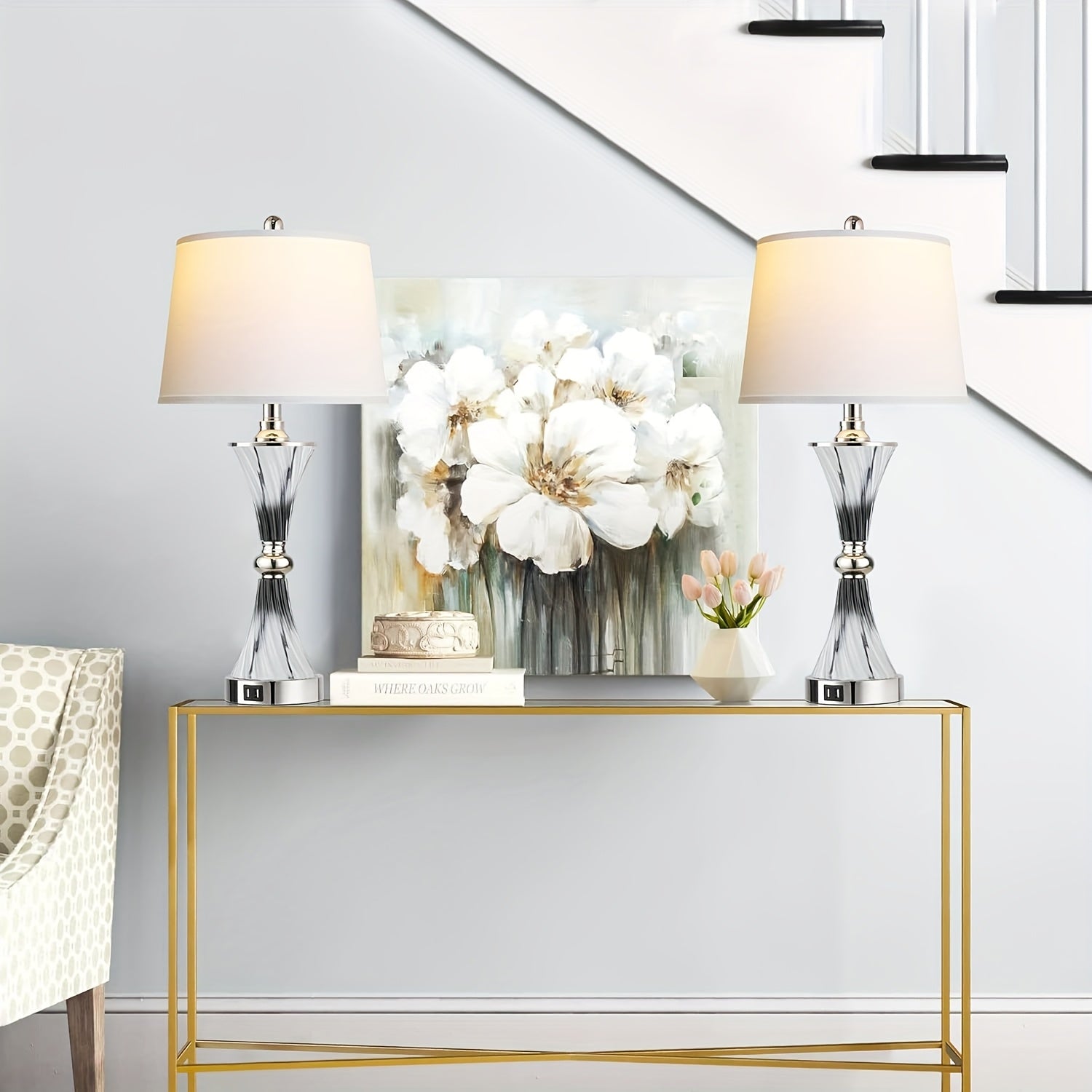 Lámparas de Mesa Táctiles Regulables con 2 Puertos USB, Set de 2