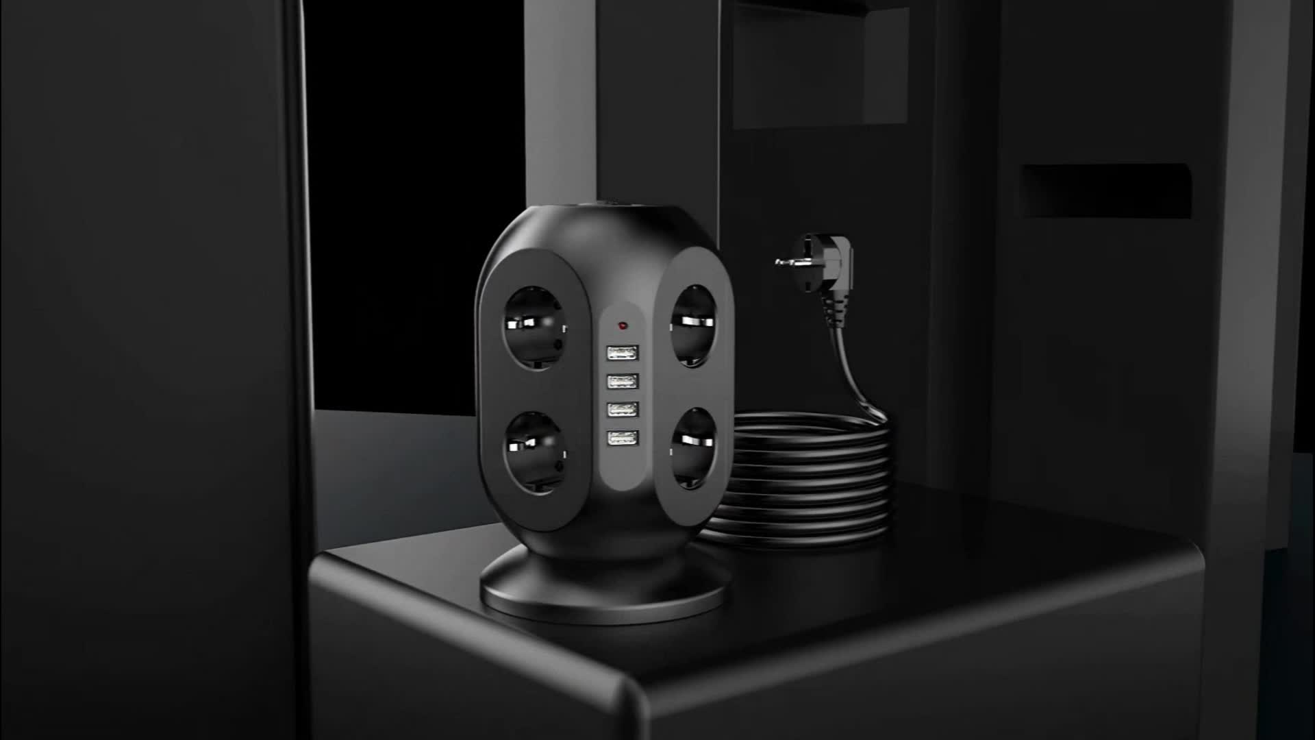 Torre de Enchufes 12 Tomas con 4 USB y Protección Sobretensión