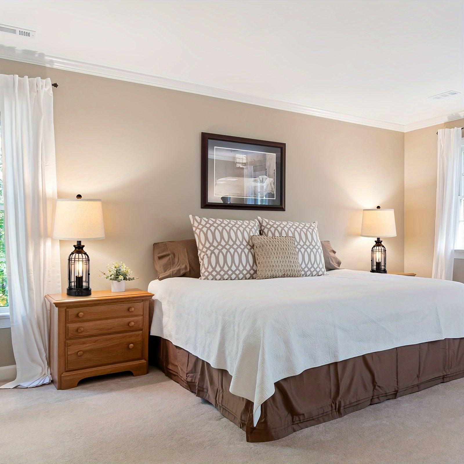 Set de 2 Lámparas de Mesa Rústicas con 4 Bombillas LED y Control Táctil