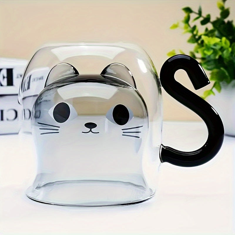 Taza de Cristal Doble Pared con Diseño de Gato, 250ml