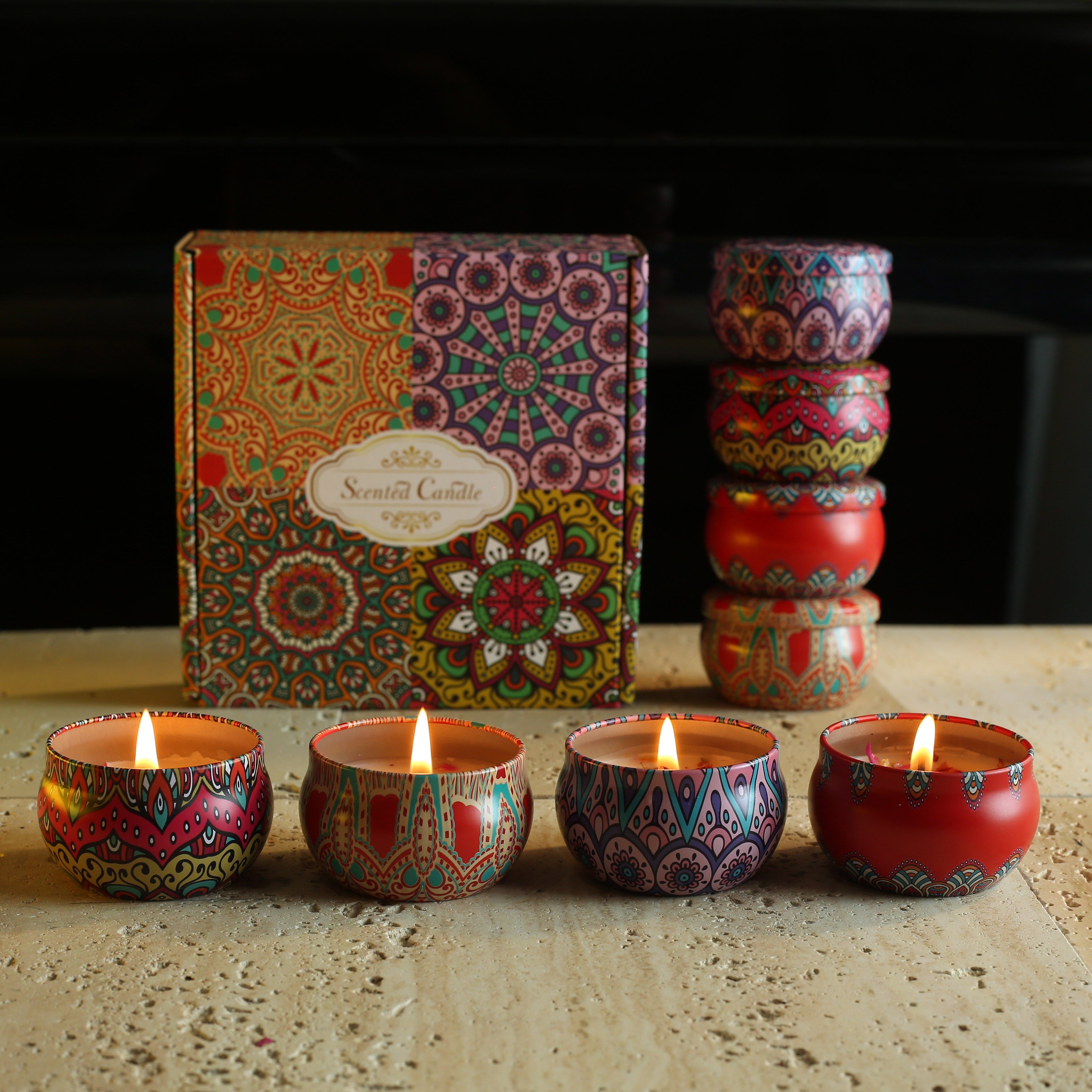 Set de Velas Aromáticas Bohemias con Estilo Mandala