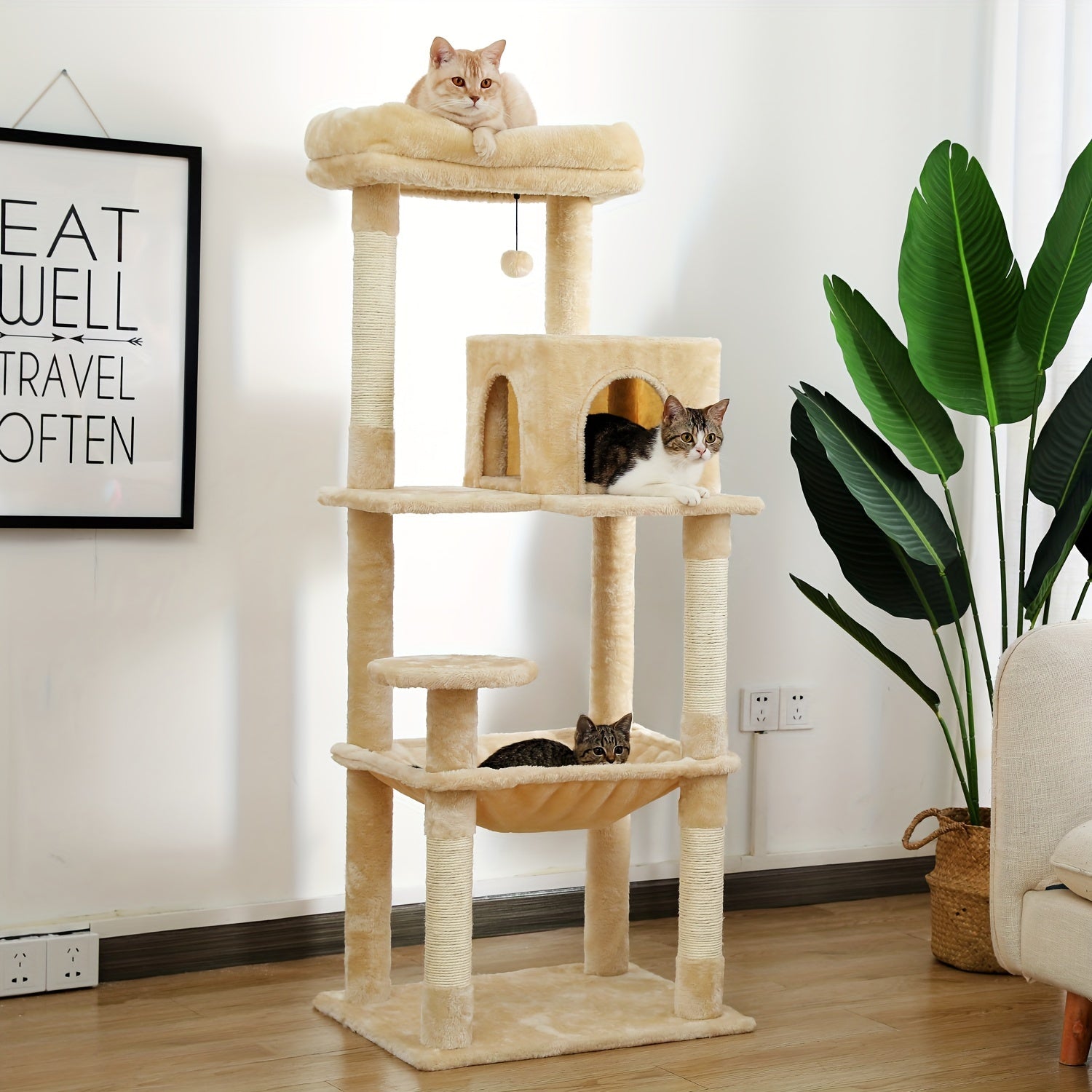 Árbol para Gatos de Interior con Hamaca y Rascadores de Sisal