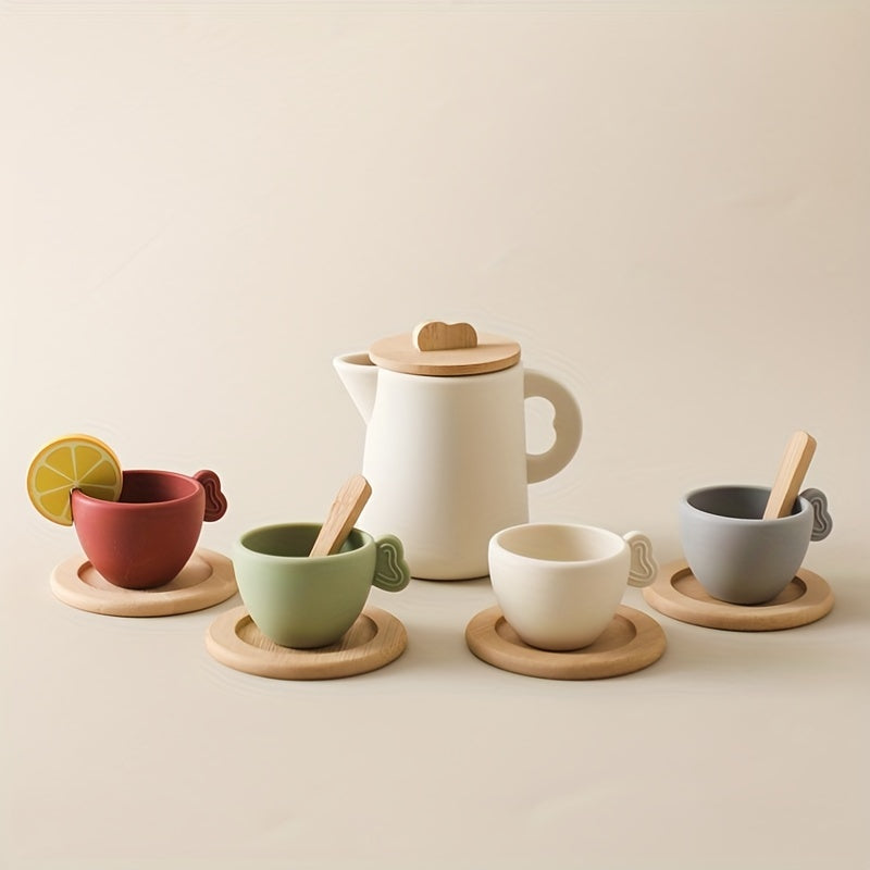 Set de Té de Silicona para Niños 3+ con Tetera y Tazas de Madera
