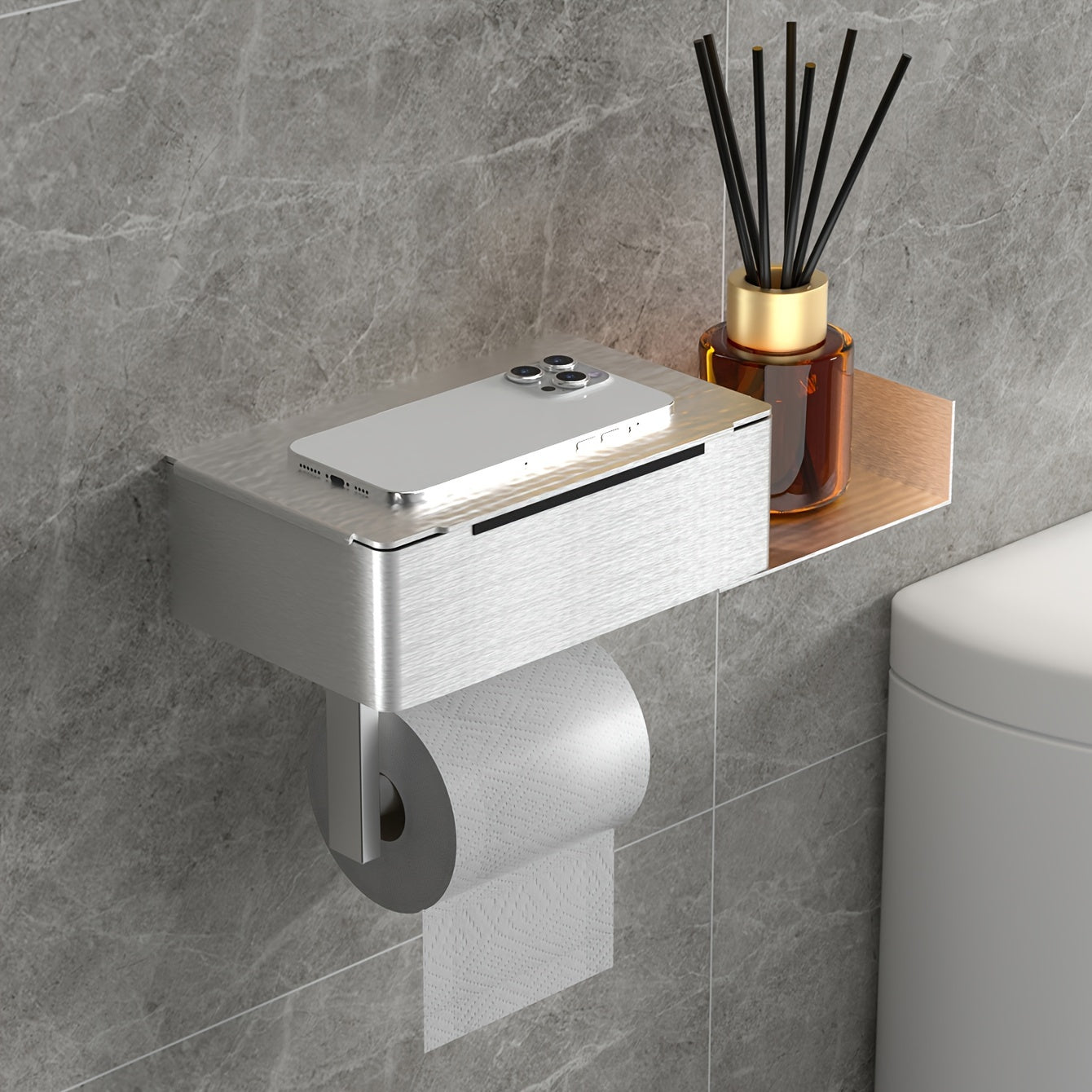 Portarrollos de Papel Higiénico con Caja para Toallitas, Montaje en Pared