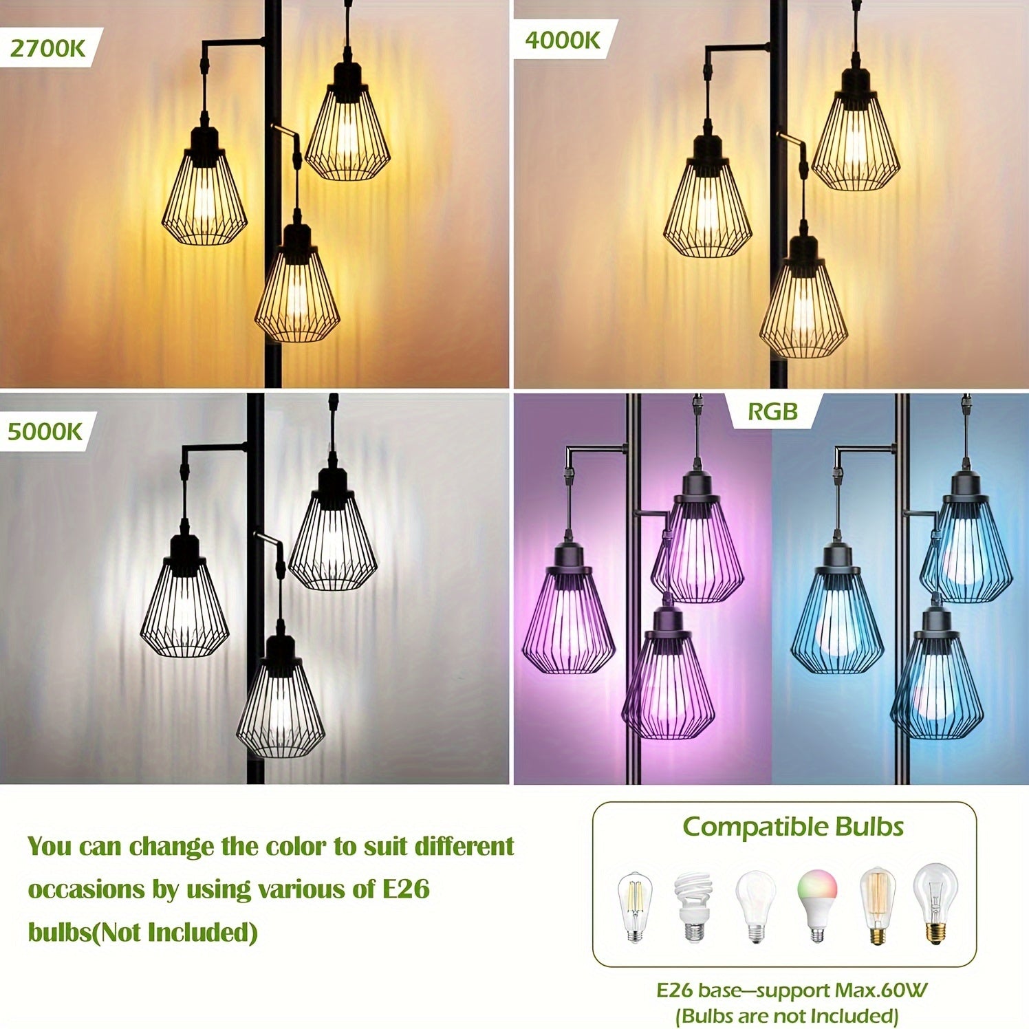 Lámpara de Pie Industrial con Pantallas de Jaula de Vidrio