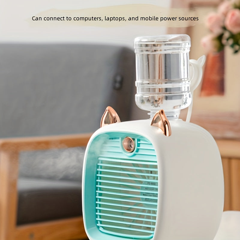 Ventilador Portátil USB con Humidificador, Batería Recargable