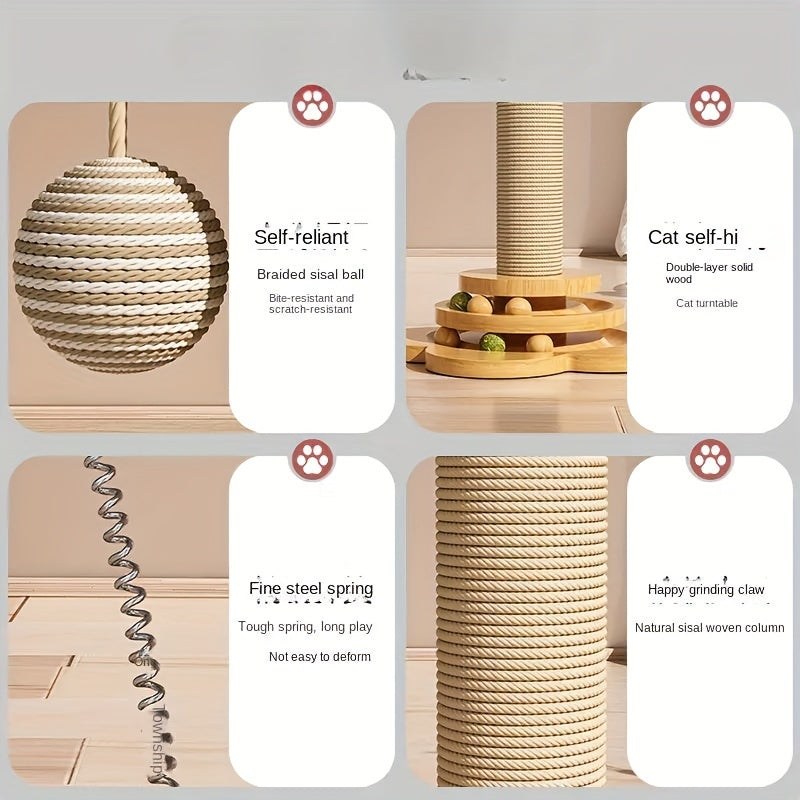 Rascador de madera maciza con juguete para gatos