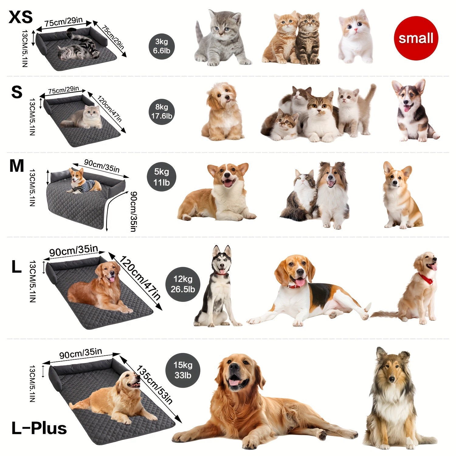 Cama Acolchada para Mascotas Grandes y Medianas, Antideslizante