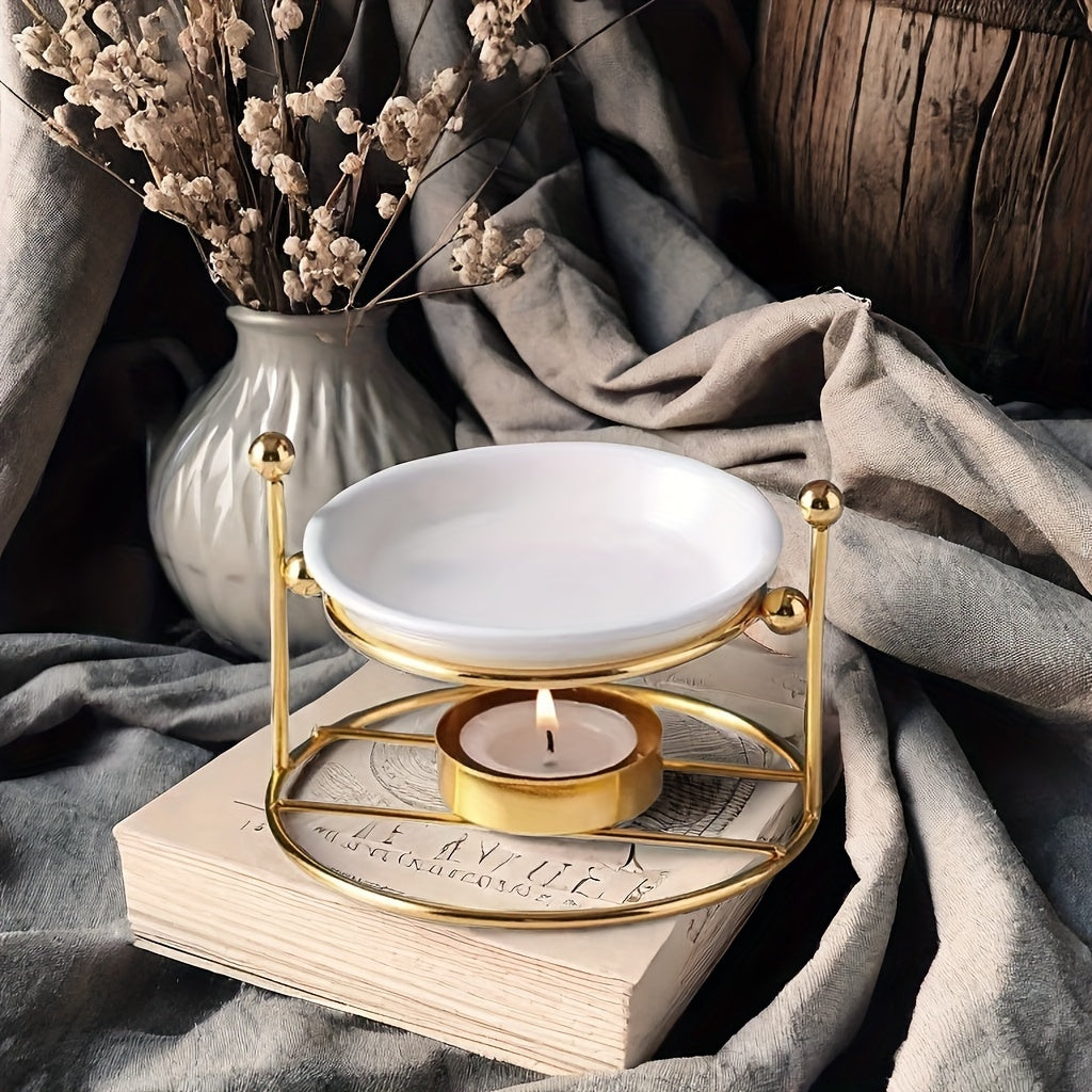 Portavelas de Cerámica y Metal para Decoración y Aromaterapia