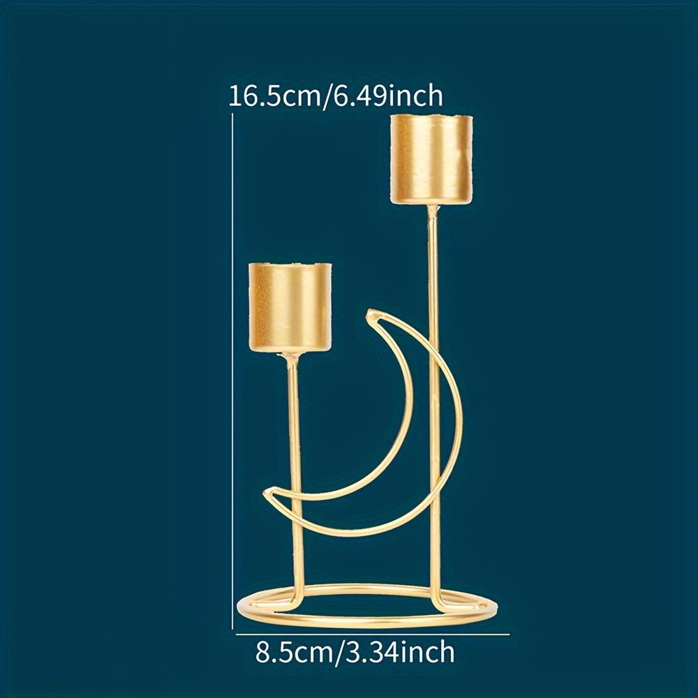 Portavelas de Metal en Forma de Luna, Decoración de Mesa