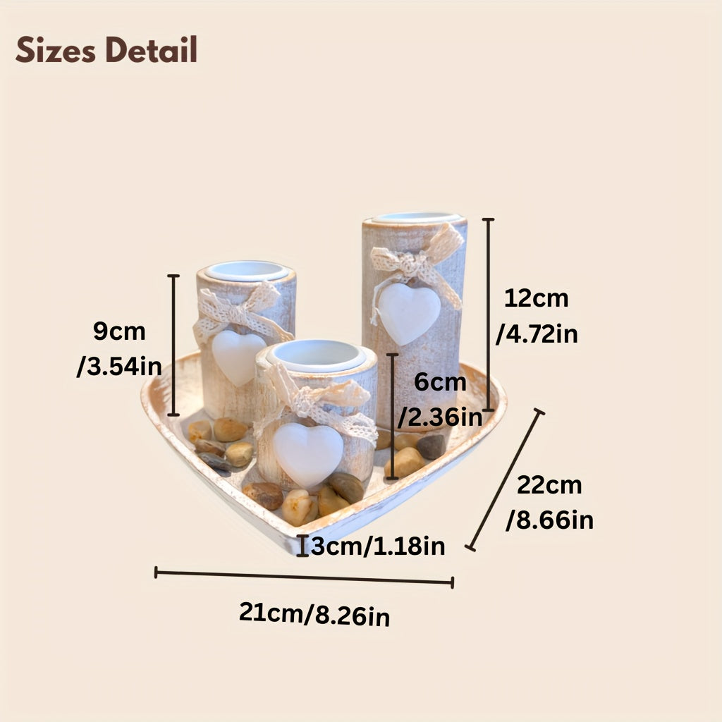 Set de Portavelas de Madera Blanca, Decoración Elegante para el Hogar