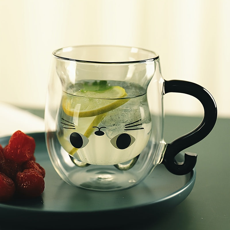 Taza de Cristal Doble Pared con Diseño de Gato, 250ml