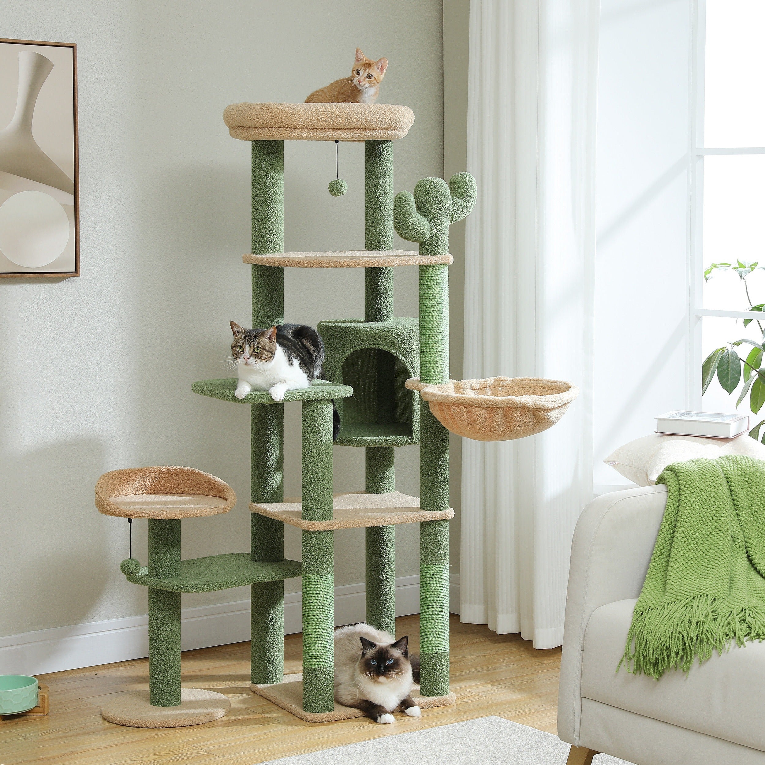 Árbol para Gatos de Diseño Floral con Hamaca y Rascador