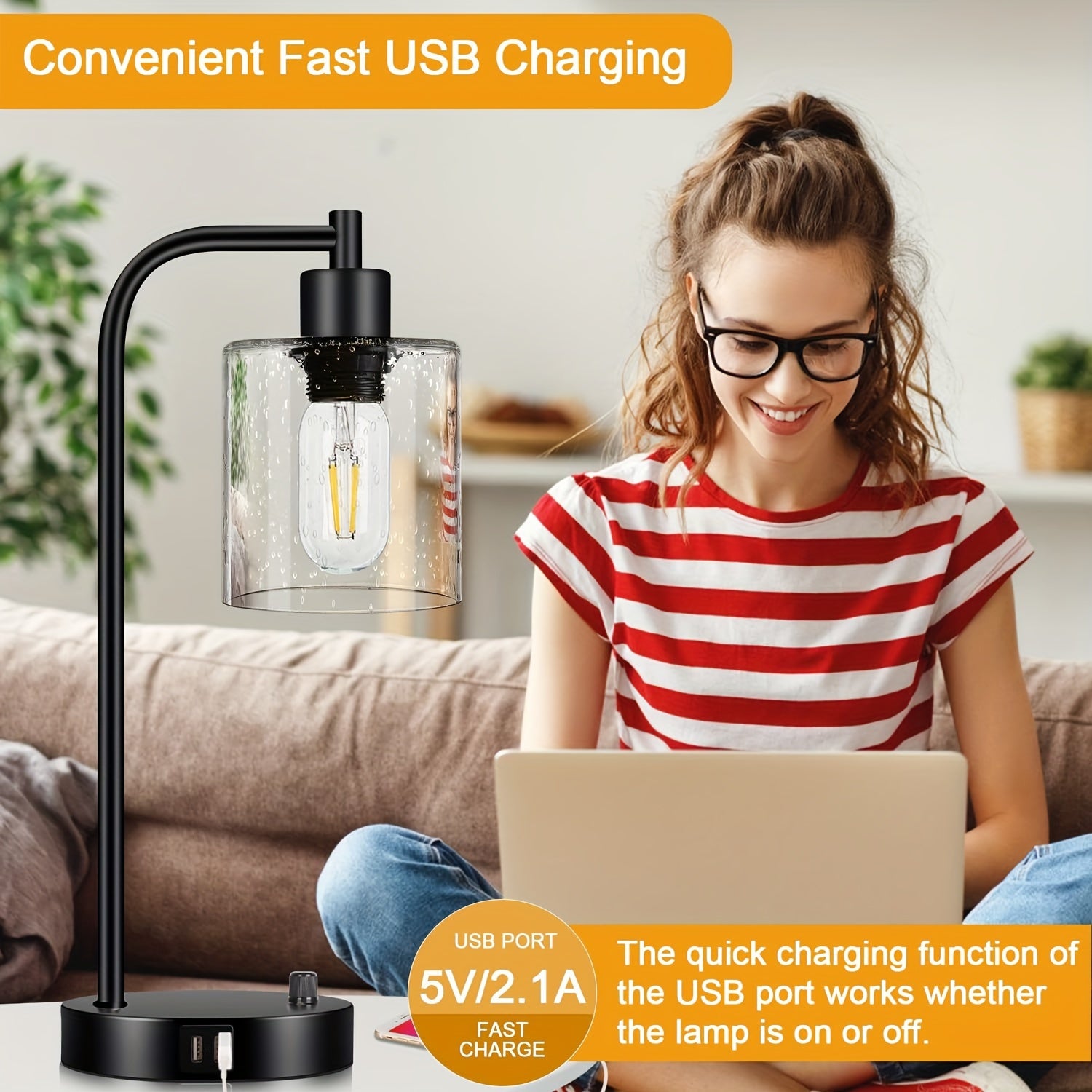 Set de 2 Lámparas de Mesa Industriales con USB y Regulador de Intensidad