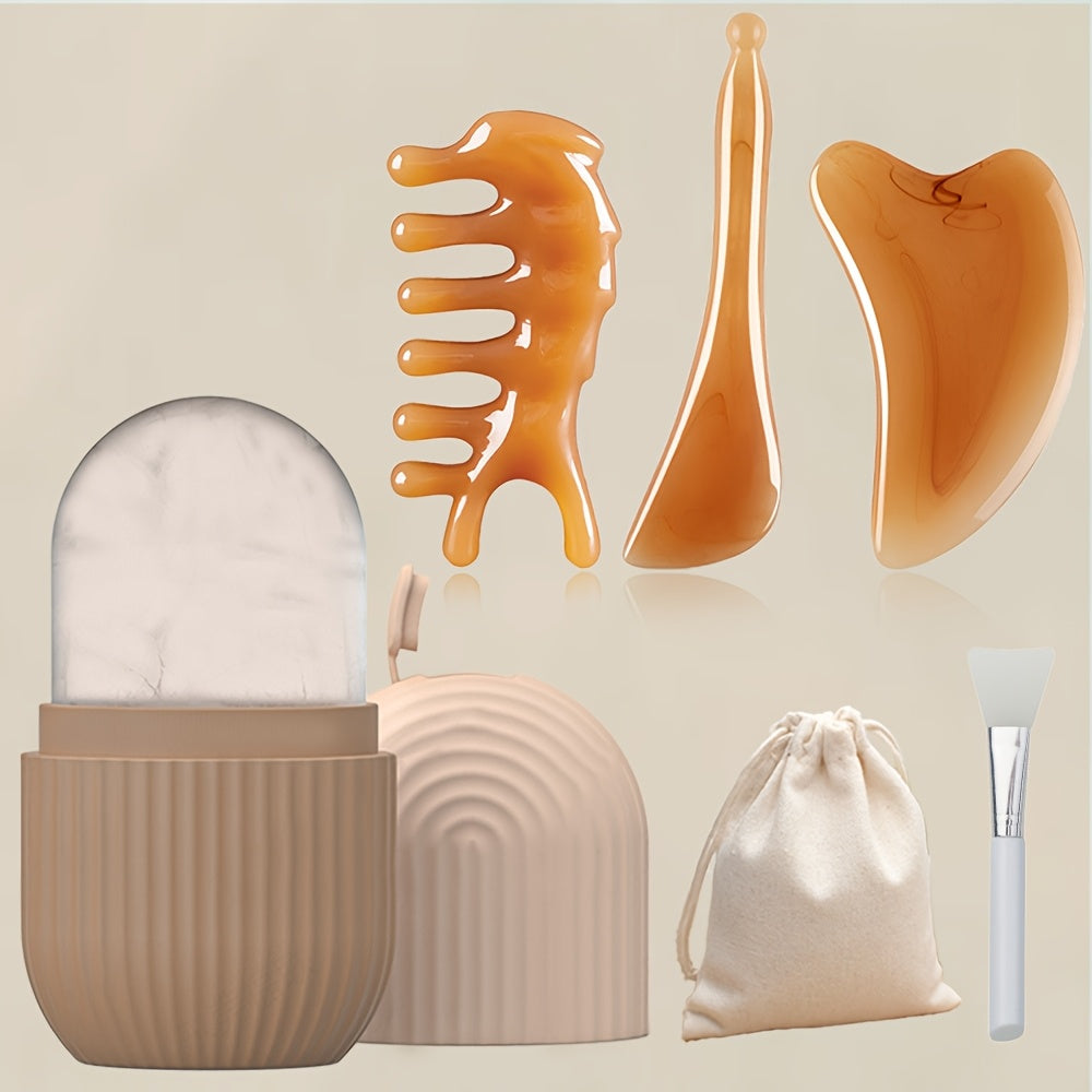 Set de 5 Piezas: Rodillo de Hielo y Gua Sha de Jade Artificial