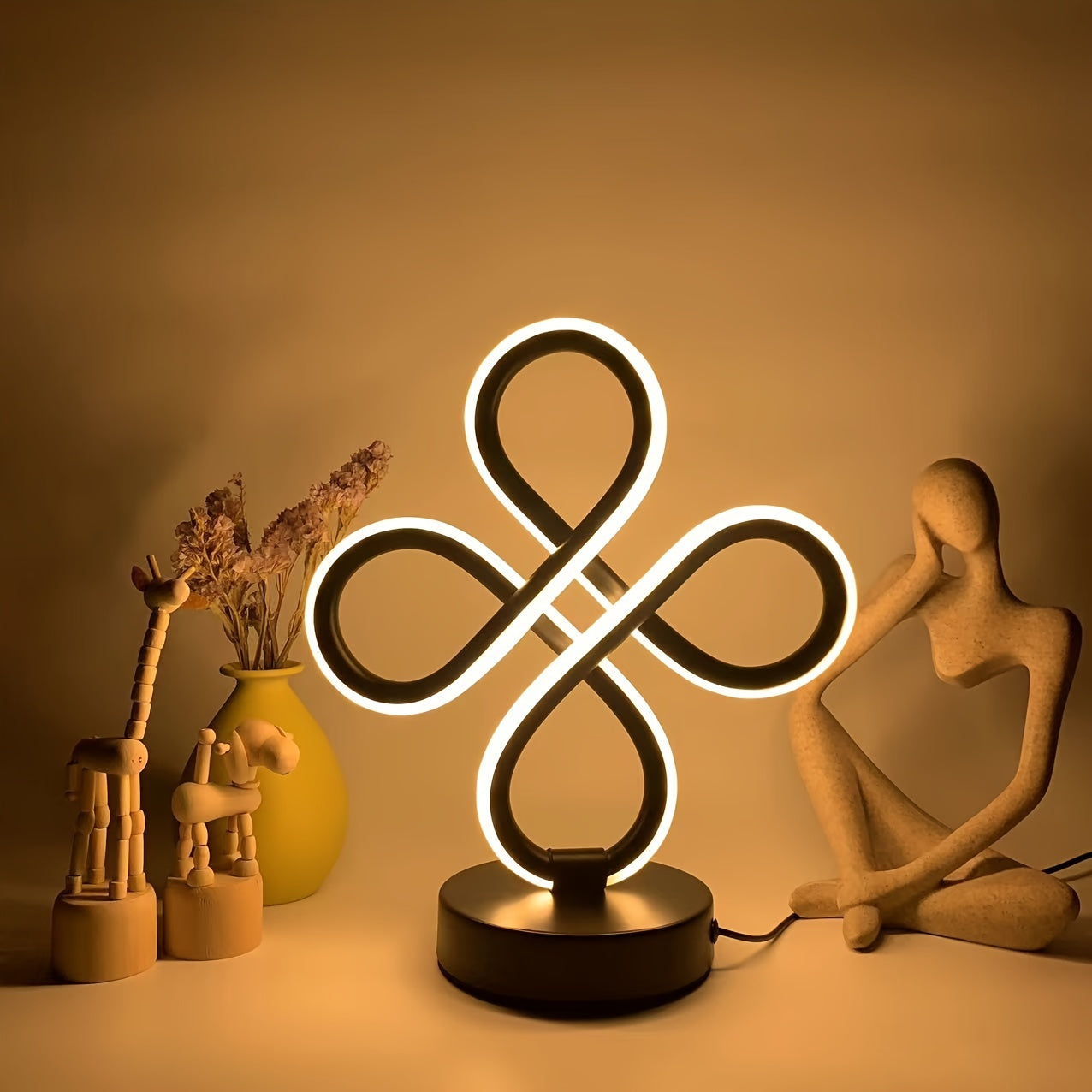 Lámpara de Mesa LED Diseño Nudo Moderno - Regulable RGB, Memoria USB