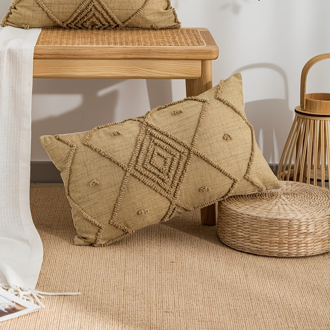 Funda Cojín Retro Cuadros Marrón para Sofá y Dormitorio