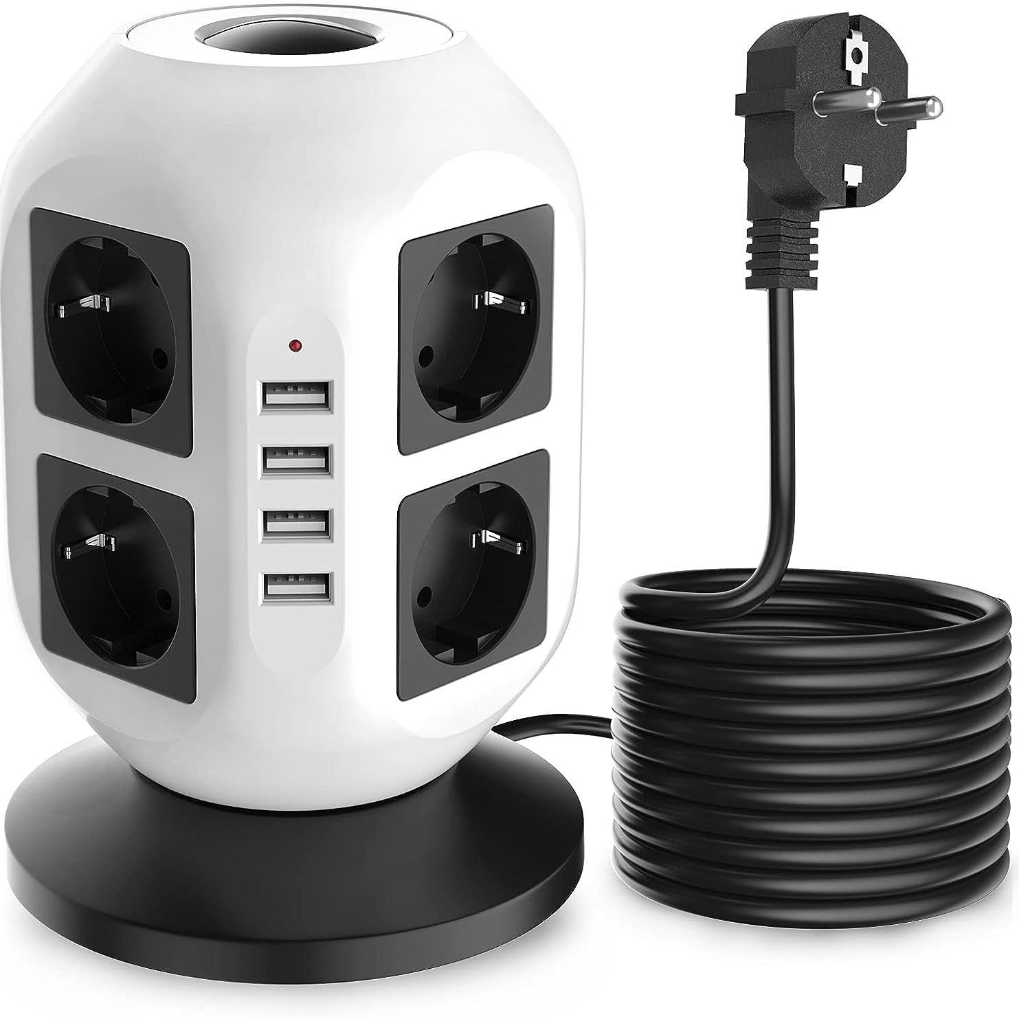 Torre de Enchufes 12 Tomas con 4 USB y Protección Sobretensión