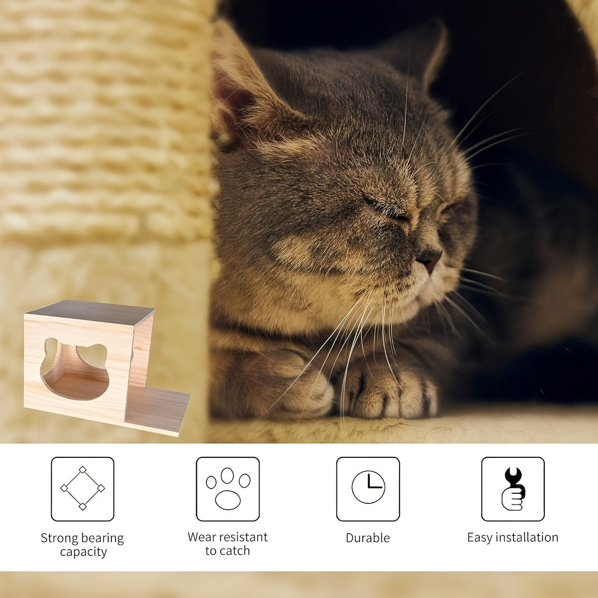 Árbol Rascador de Madera Maciza para Gatos con Torre y Casa