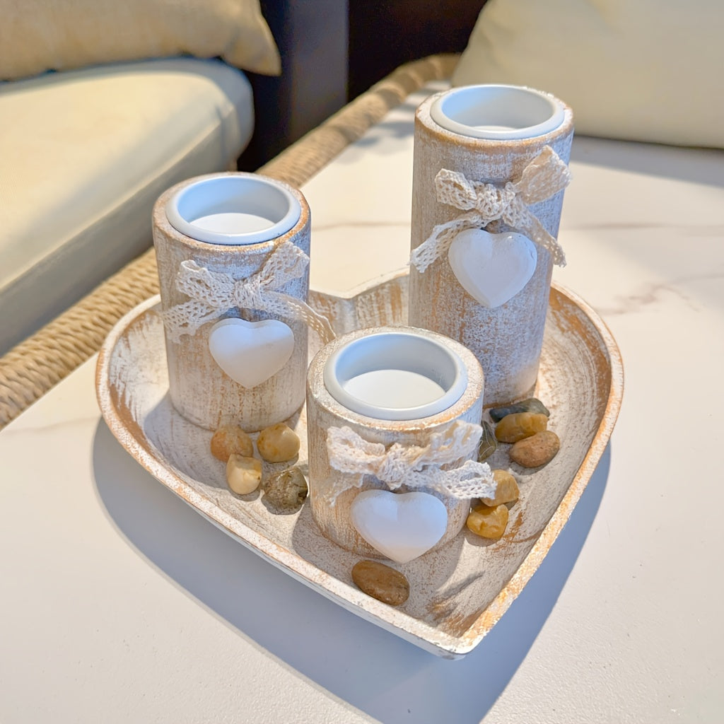 Set de Portavelas de Madera Blanca, Decoración Elegante para el Hogar