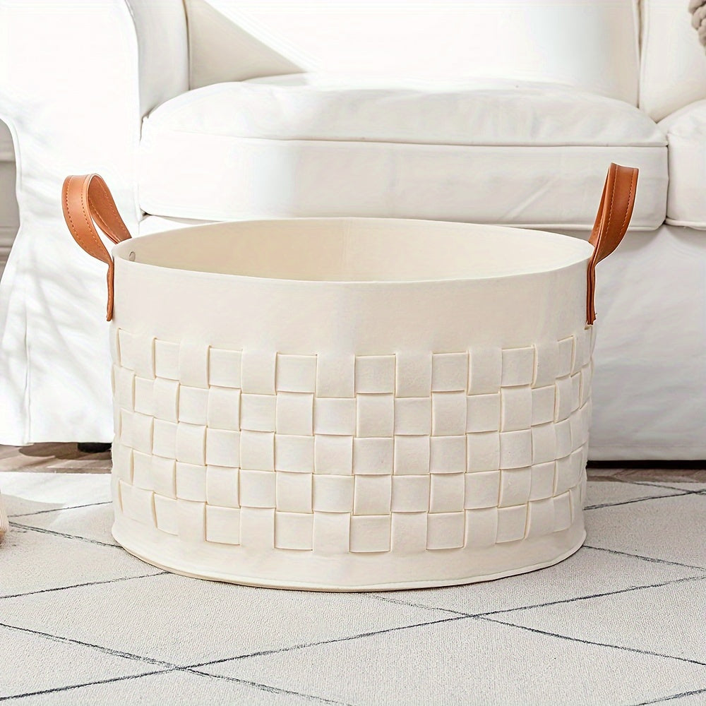 Cesto de Lavandería Grande de Fieltro con Asas de Piel Sintética