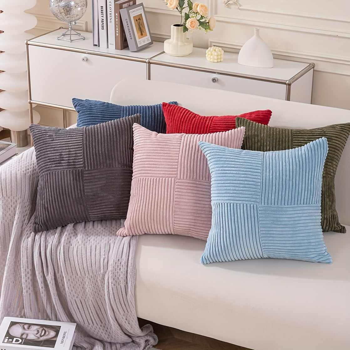 Pack de 2 Fundas de Cojín Boho de Pana con Textura