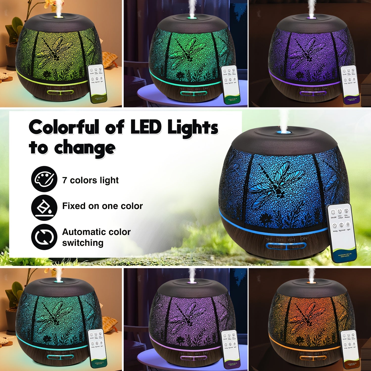 Difusor de Aceites Esenciales 400 ml con Control Remoto