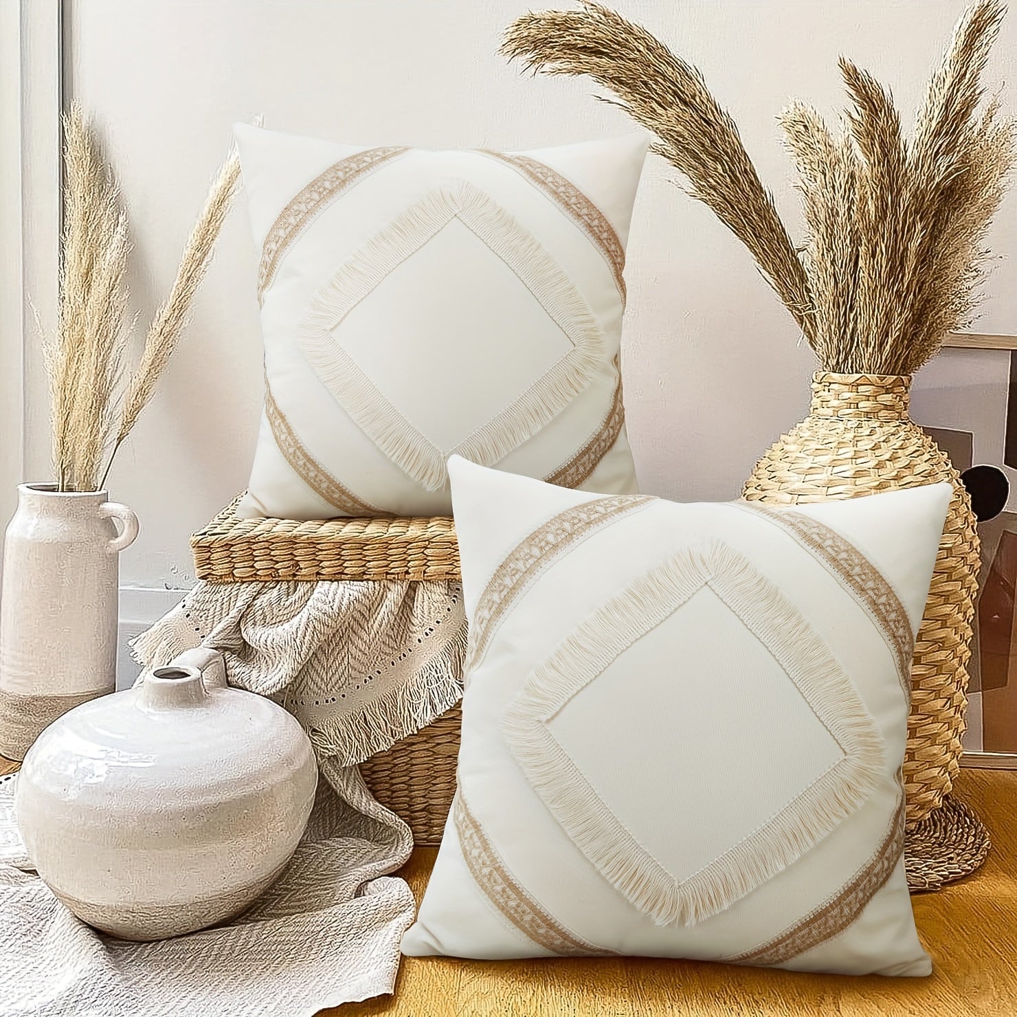 Funda Cojín Bohemio con Borlas de Poliéster