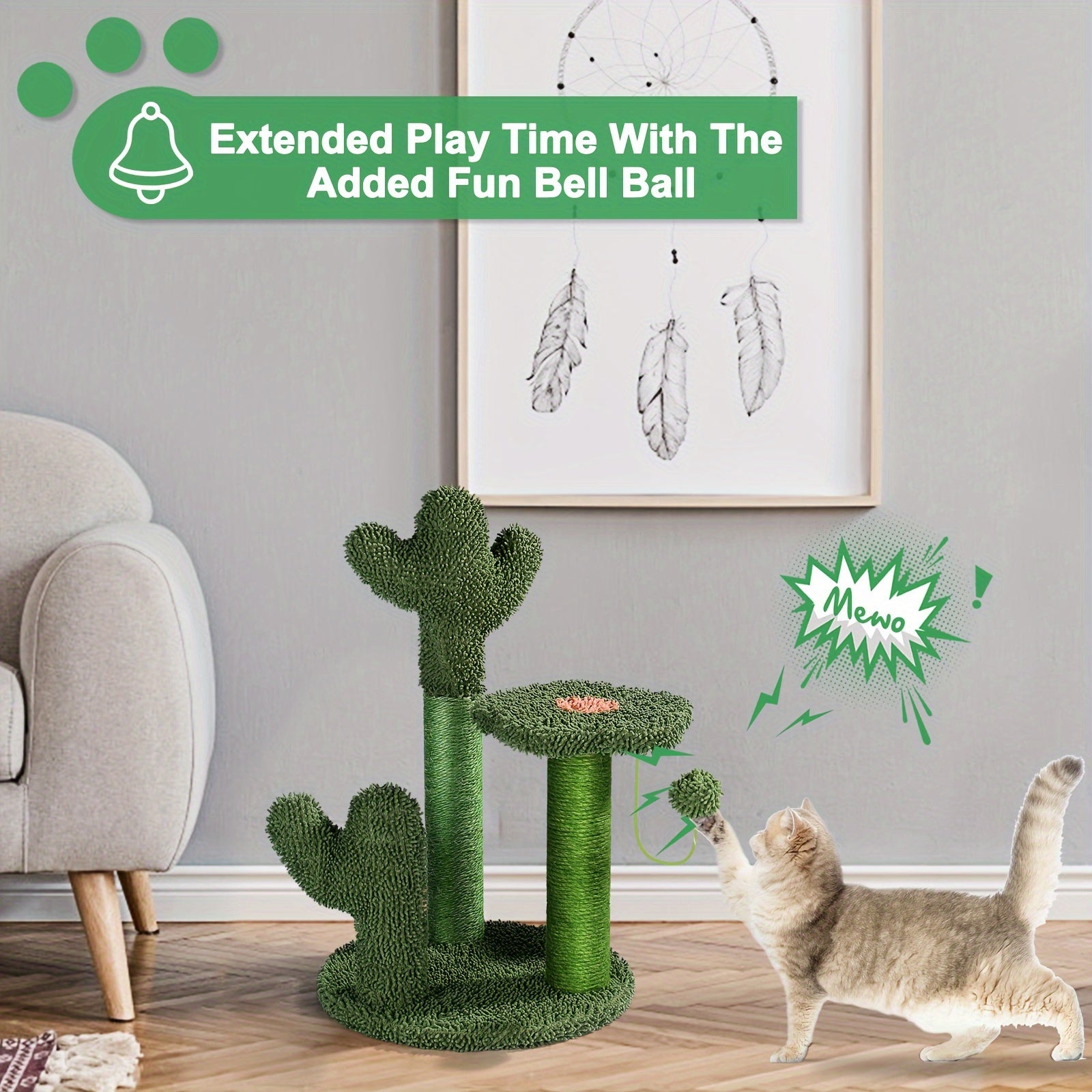 Árbol Rascador Cactus para Gatos con Juguete Colgante