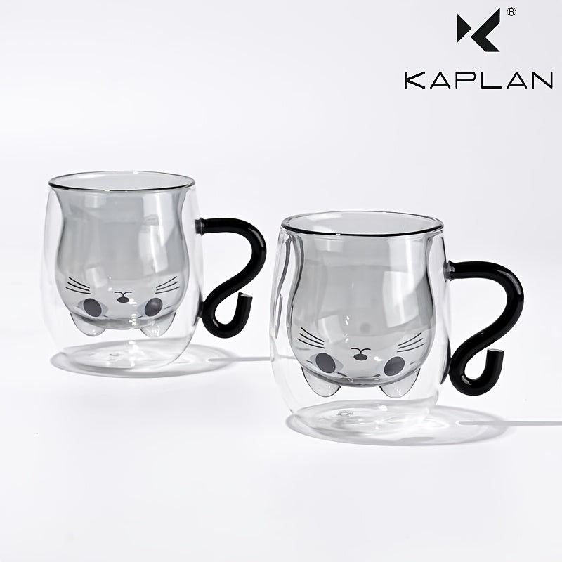 Vaso de Cristal de Doble Pared con Diseño de Gato, Resistente al Calor