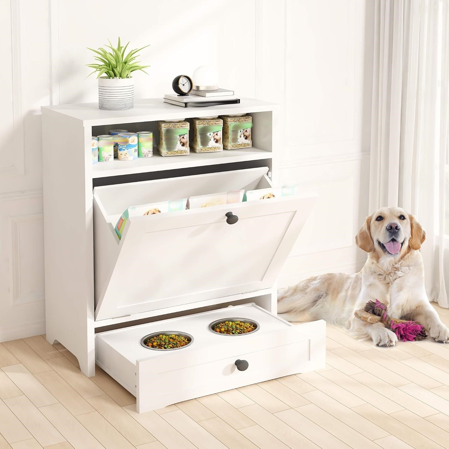 Estación de Alimentación Elevada con Almacenamiento para Mascotas